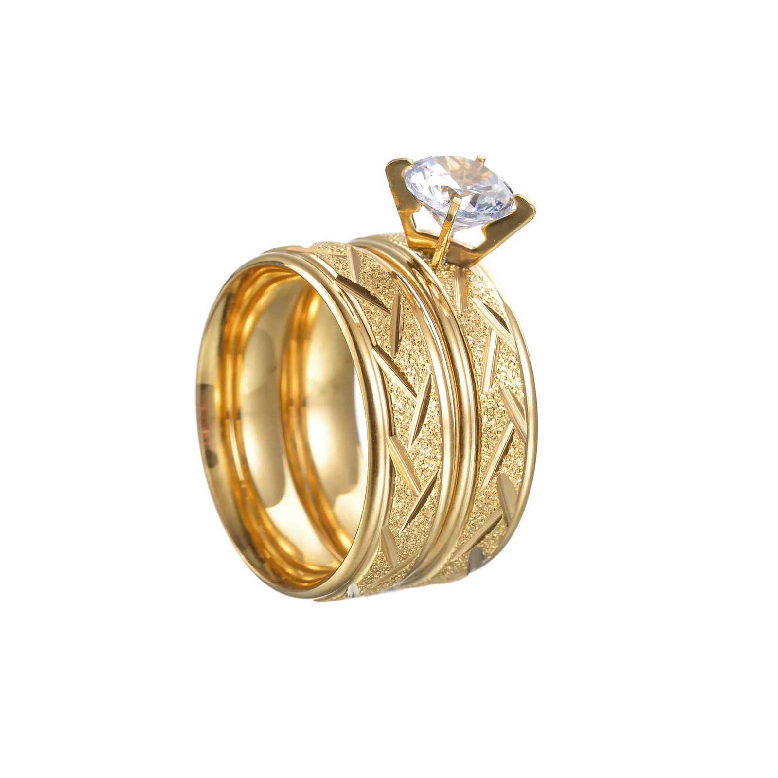 MeMolissa 2pcs Luxury Gold Color Stainless Steel Cubic Zirconia Ring Wedding Rings for Men Women Couple Jewelry Gifts W250911