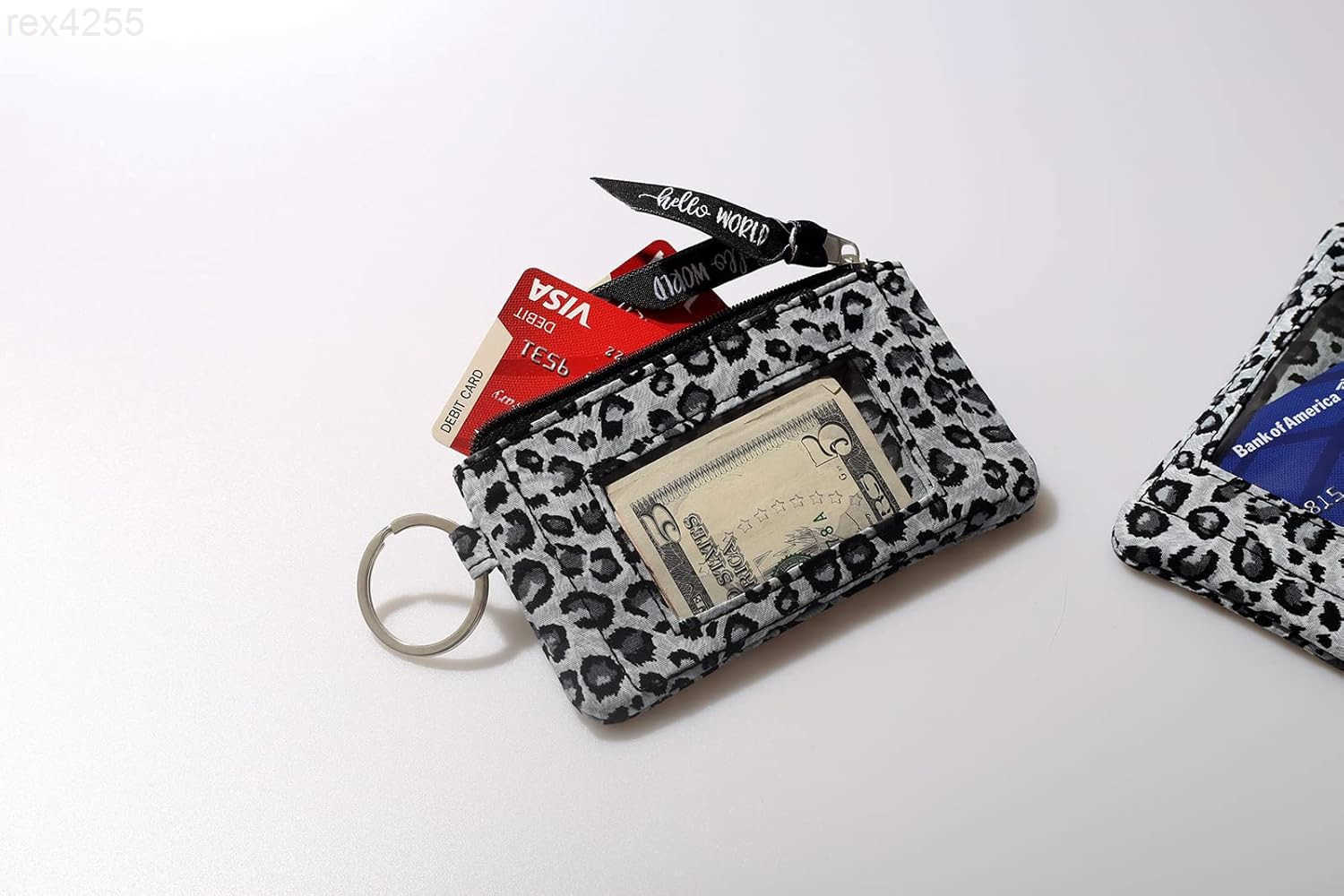 Case Wallet with Lanyard Womens Fashion ID Holder Keychain Leopard GreyW250911