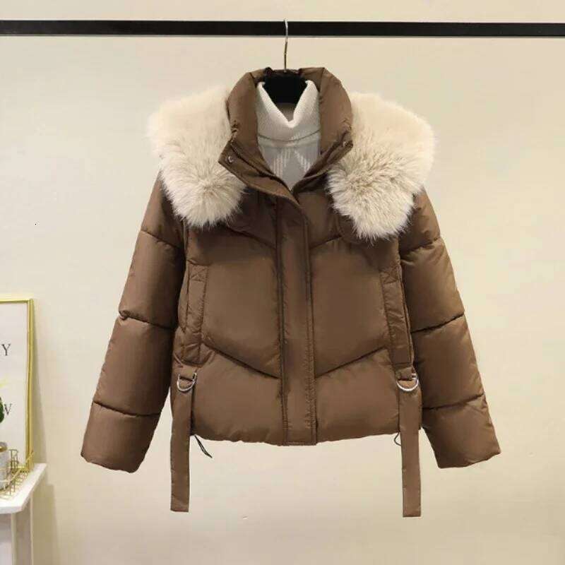 Winter Cotton Jacket Women's Thick Solid Short Coats New Korean Casual Loose Fur Collar Outerwear Ladies Temperament Warm Top