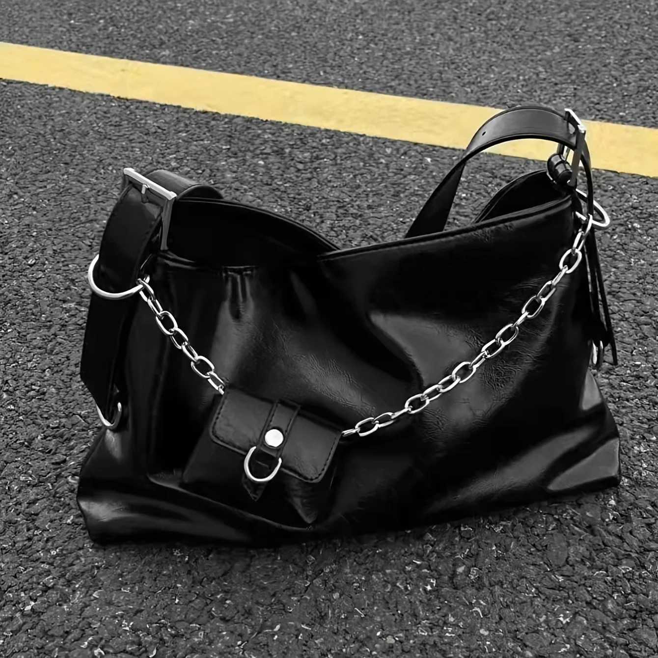 Black Womens Shoulder Bags Large Capacity PU Chain Crossbody Bag With A Small Wallet Bag For Female Z250911