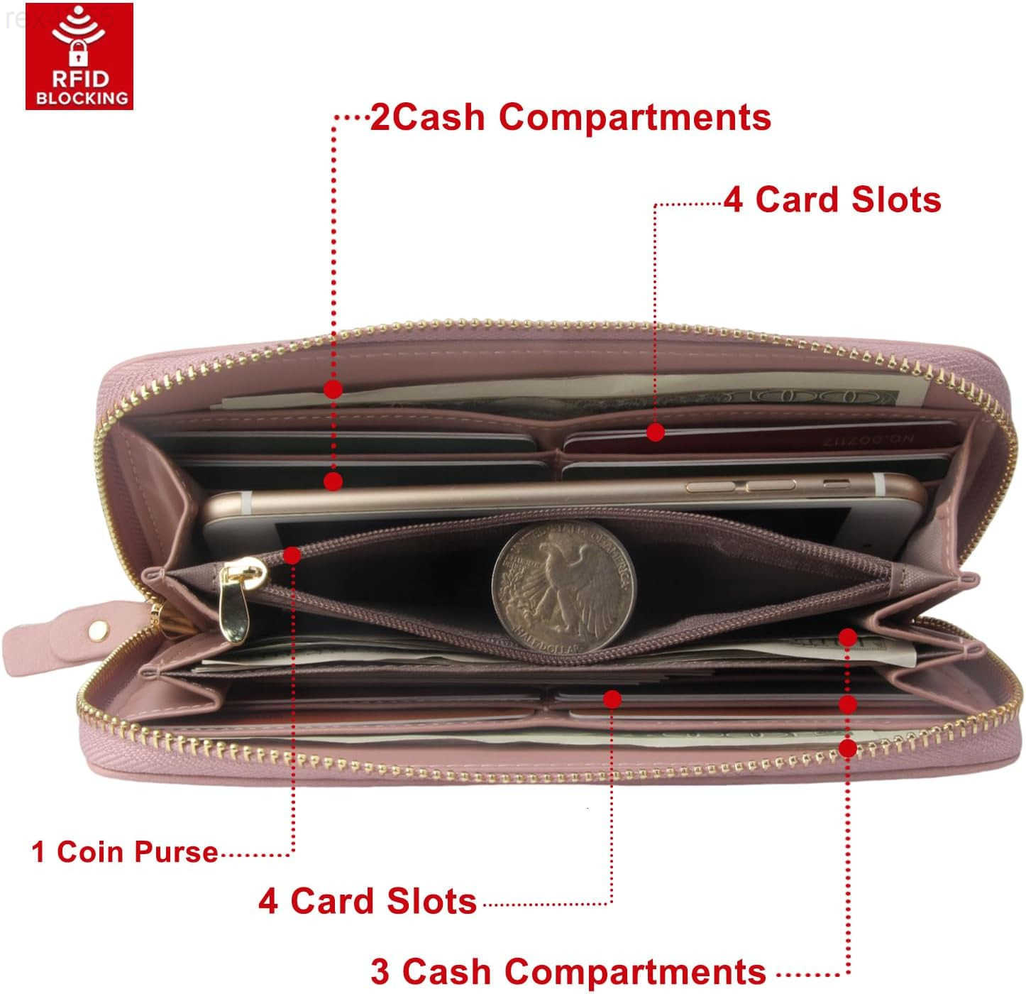 Wristlet Wallets for Women Ladies PU Vegan Leather Clutch Wallet Zip around Phone Purse Card Holder OrganizerW250911
