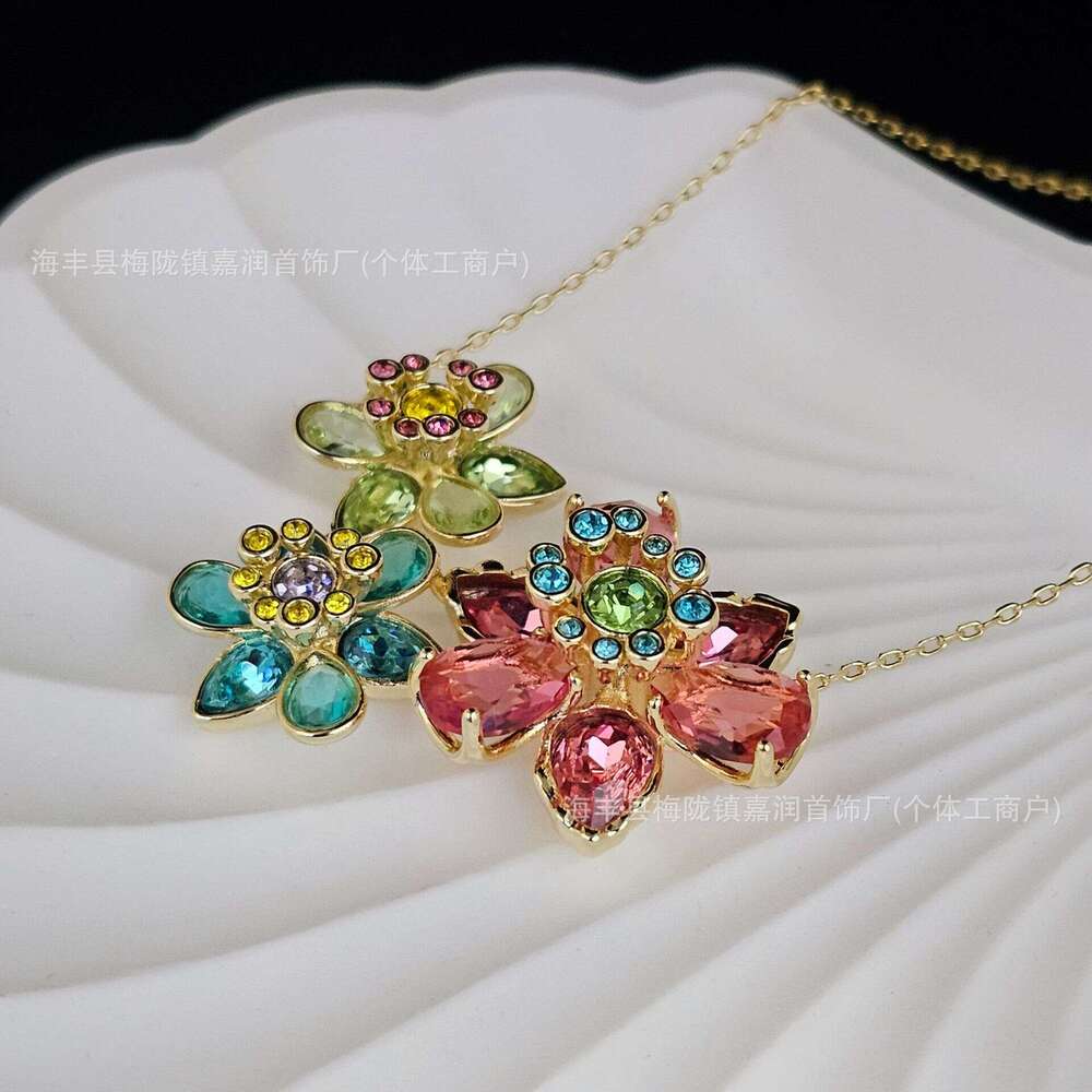 Shijia ldyllia Crystal Colorful Flower Necklace Gema Dopamine Light High-end Jewelry