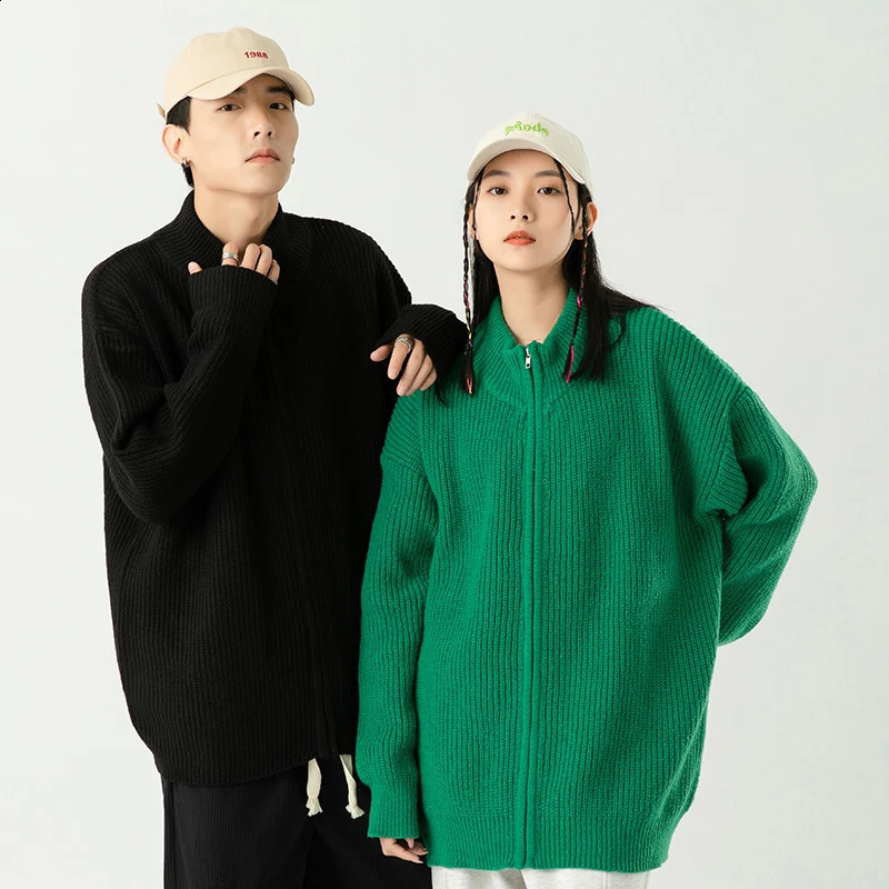 Vintage Long Sleeve Cardigan Women Zip Up Sweater Coat Oneck Elegant Knitted Cardigans Top Fashion Autumn Green Knitwear 250911