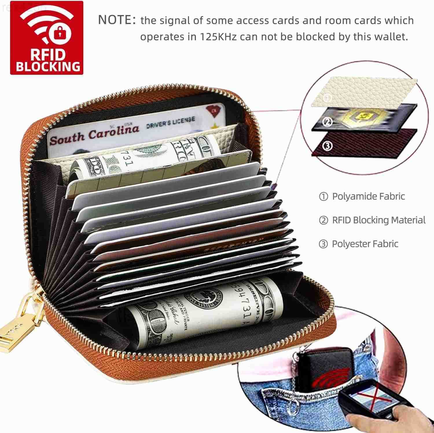 Lether Women Credit Card Wallet Zipper Business Card Holder for Women RFID Blocking KeyChain Wallet WhiteW250911