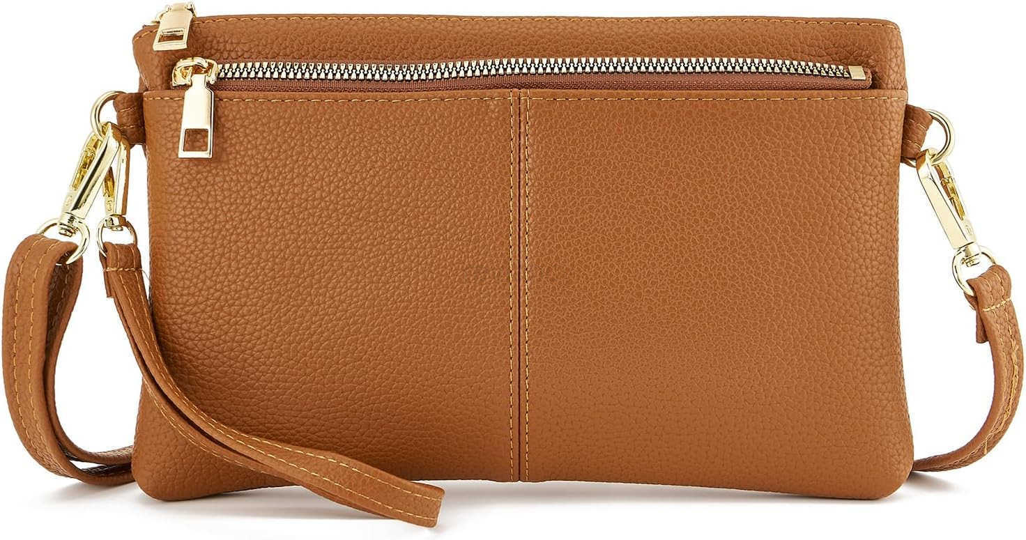 Triple Zip Small Crossbody Bag Lightweight Purses Vegan Leather Wristlet Clutch Includes Adjustable ShoulderW250911