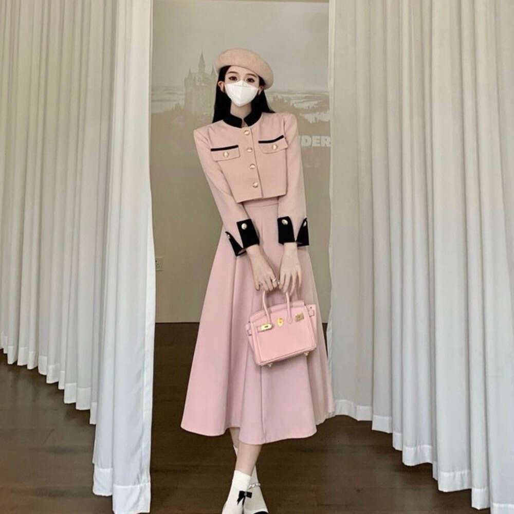 DHEssentials Plus Size Slimming Little Chanel Style Velvet Suit High-end French Coat Top High-waisted Skirt Two-piece Set for Women