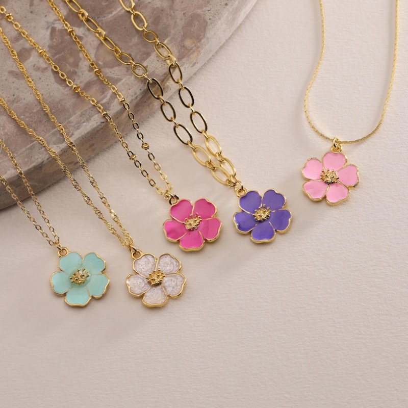 Jewellery Finery: Exquisite Plated Enamel Sakura Flower Necklace, Dainty Texture, Everyday Pendant for Holiday Gifting and Personal Adornment