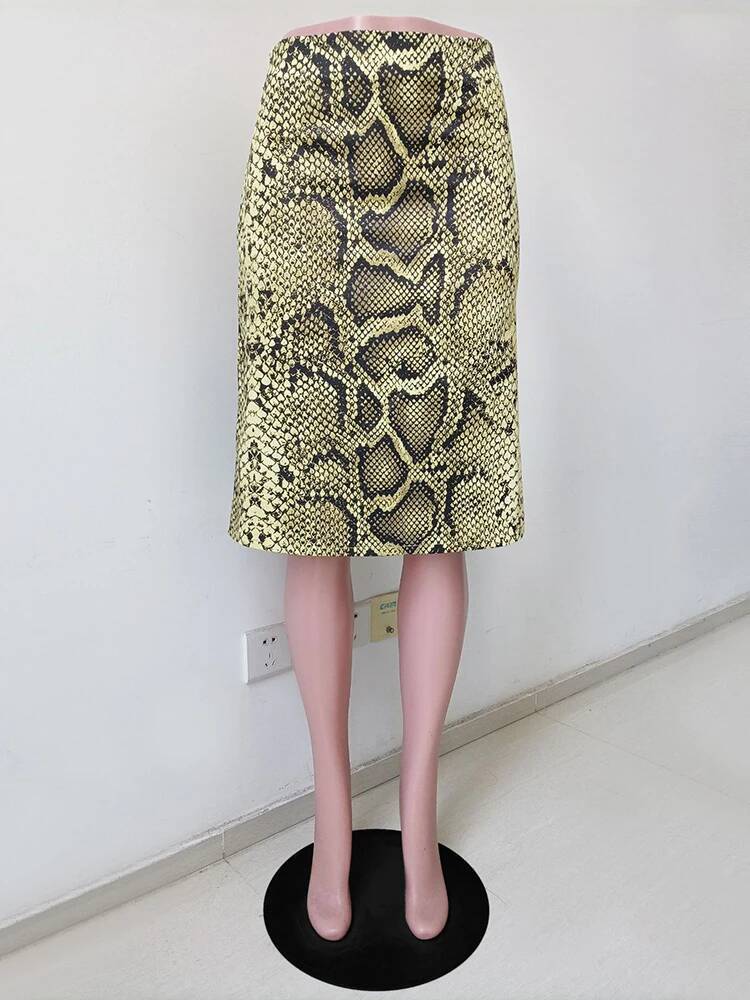 Fashion Snake Pattern Straight For women High Waist Slim Long Ins Hot Streetwear Female Skirt Summer New 2025 dongdumaoyi