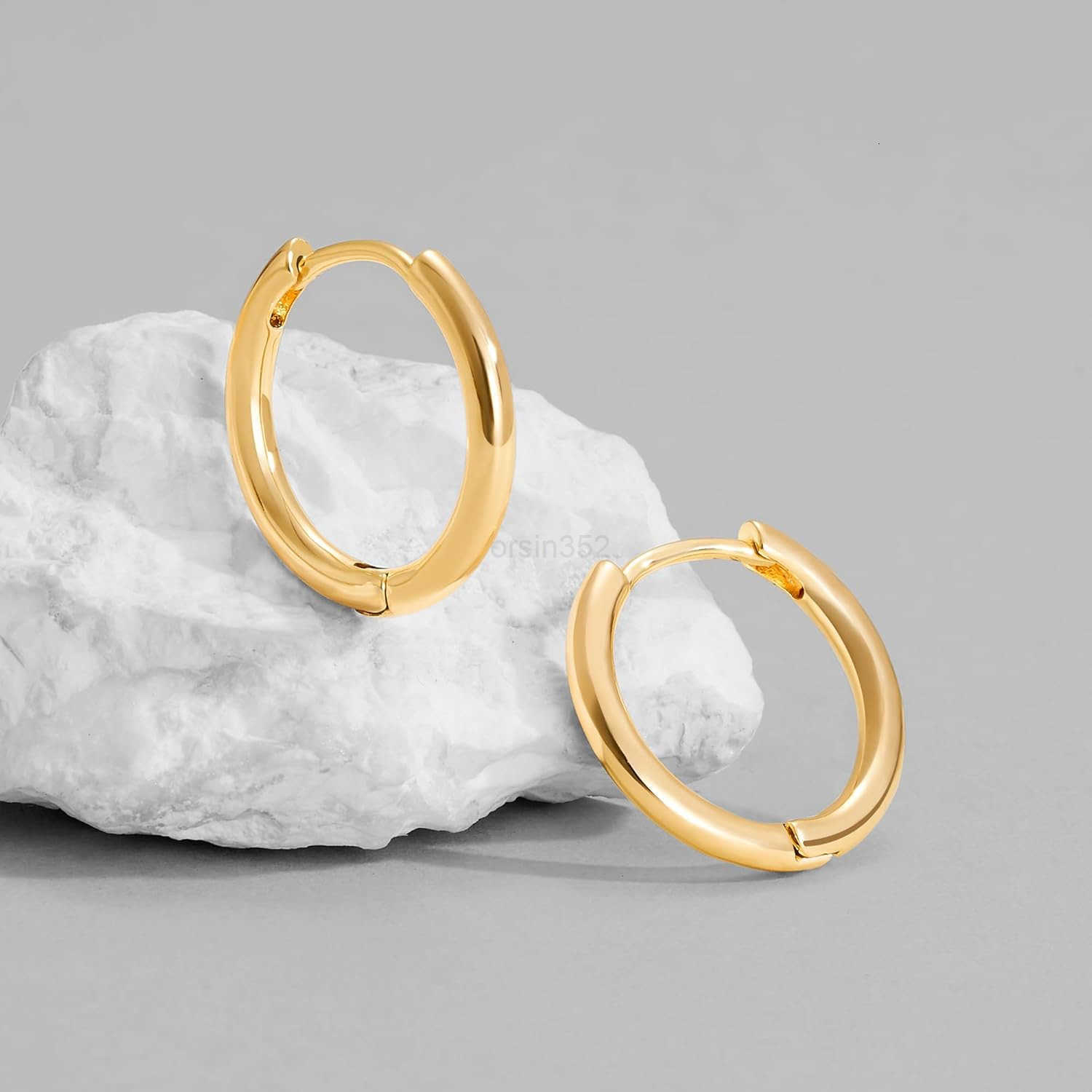 Studios Dainty CZ Huggie Hoop Earrings 14K Gold Plated Chunky Simple Cute Thick Round Frill Bead Ball Starburst Cuff Earrings Cubic Zirconia Hoop Earr