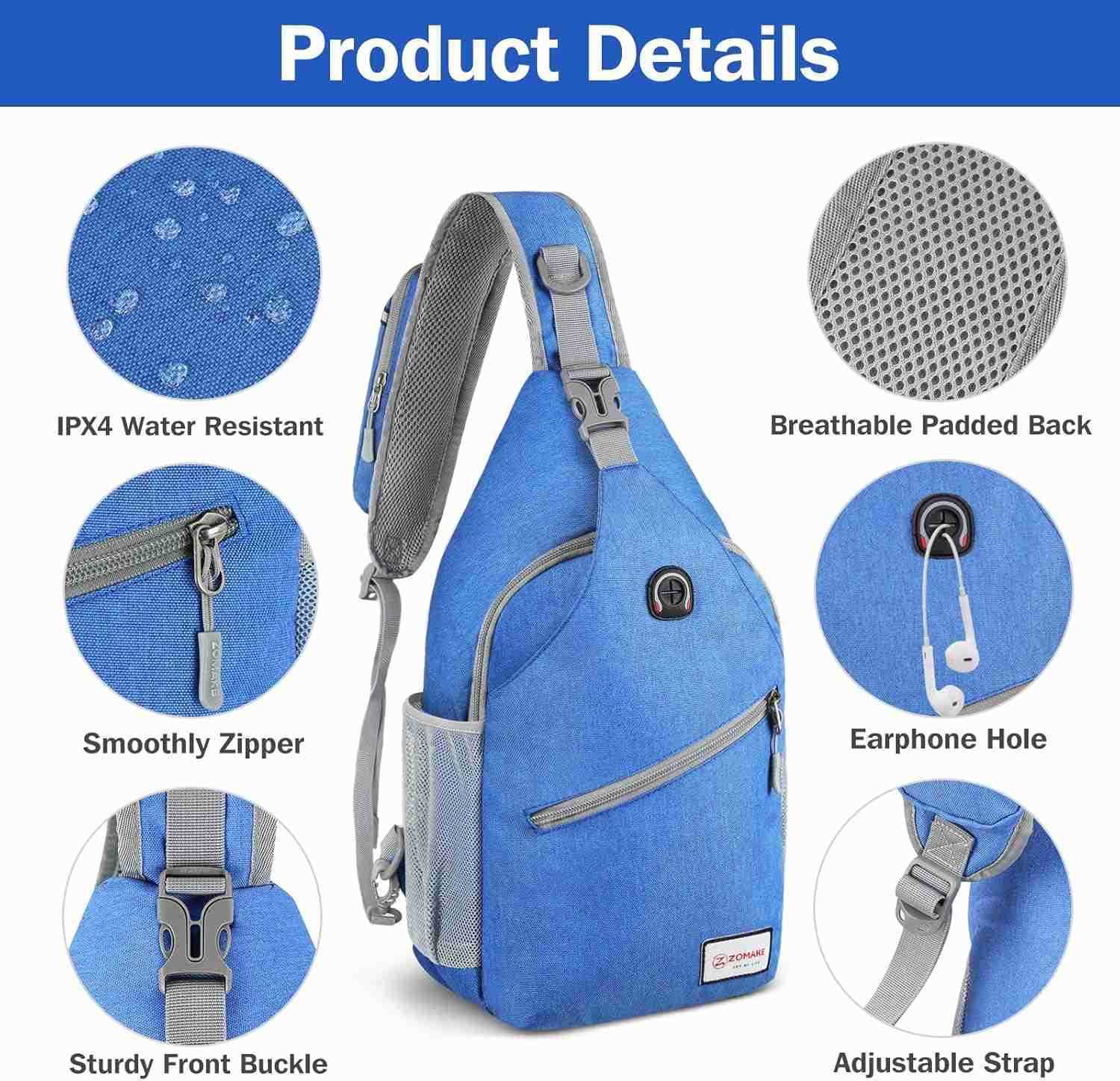 Sling BagSmall Crossbody Sling BackpackWater Resistant Shoulder Daypack for TravelAnti Thief Chest Bag for HikingBee BlueW250911