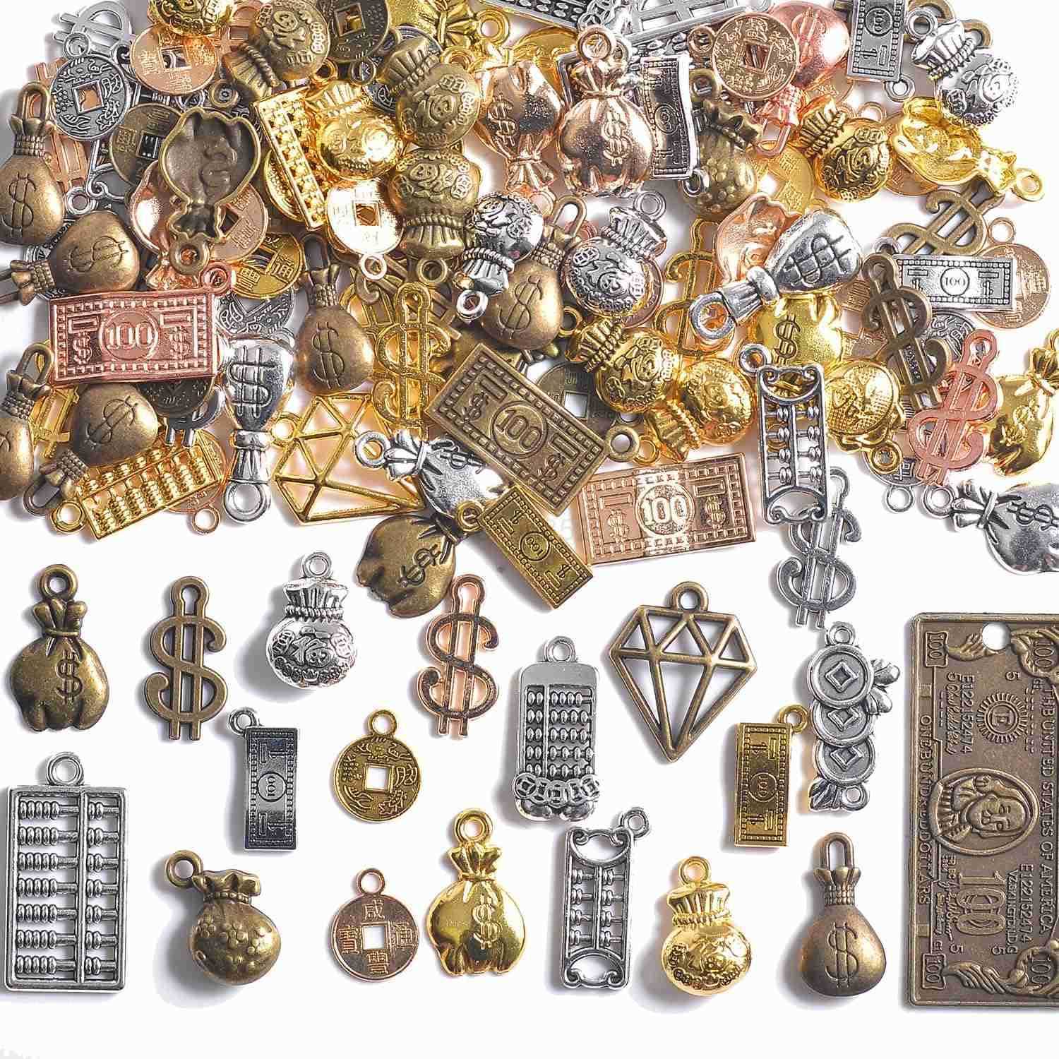 100 G Vintage Antique Metal Charms for Jewelry Making Bulk Silver Gold for Necklace Earrings DIY CraftsW250911