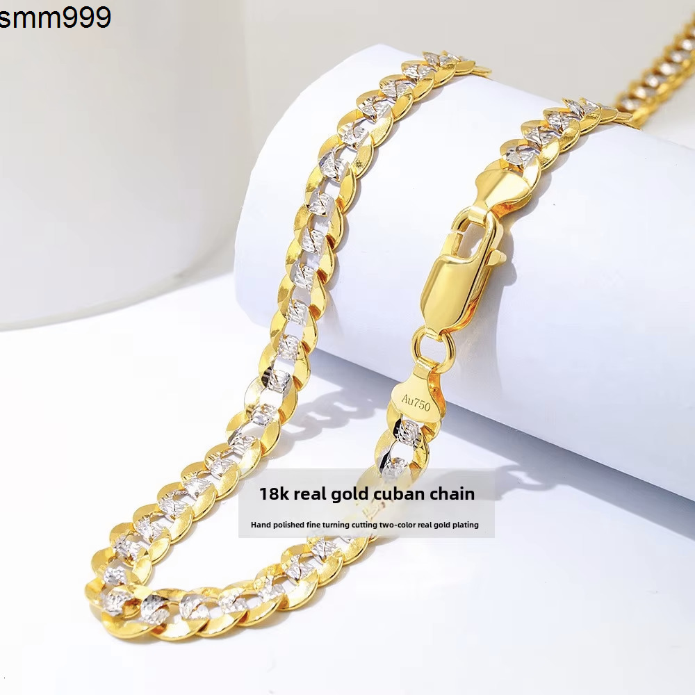 Customized Fine Solid 18k Gold Au750 Cuban Chain Necklace Hiphop TwoColor Clavicle Link Chains Jewelry Necklaces