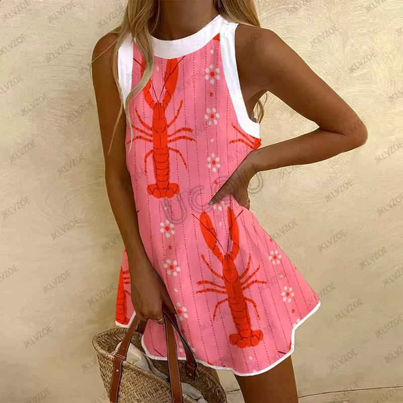Orange Womens Sleeveless Dress Cute Sardines Fish Graphic Print Summer Short Dress Beach Vacation Party Girl Skirts 250910