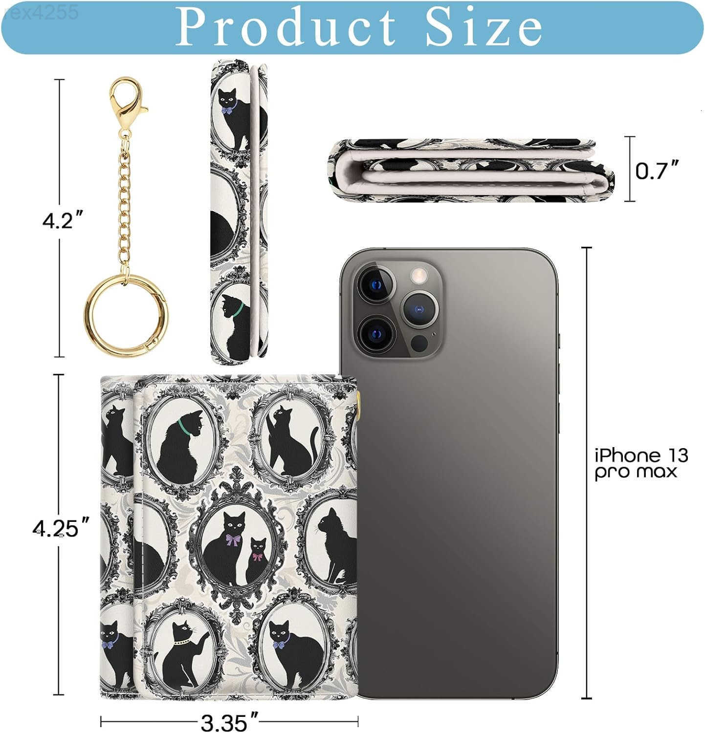 Vintage Black Cats Small Ladies Wallets Art Aesthetics Rfid Womens Wallet Slim Thin Trifold Woman Wallet Travel PU Leather Card Holder Wallet Mini Key