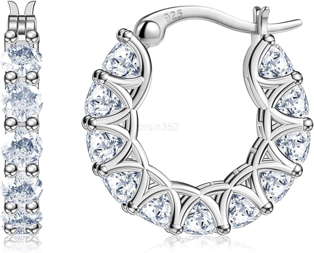 Silver Cubic Zirconia Hoop Earrings and 14k Gold Earrings Hypoallergenic Diamond Huggies Earrings for WomenW250911
