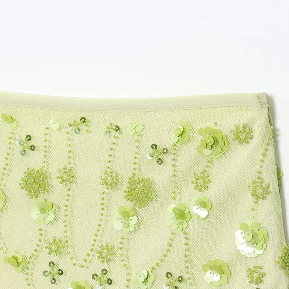 DHEssentials ins2025 Summer New High Waist Mesh Semi-Transparent Beaded Three-Dimensional Flower Decorated Short Skirt