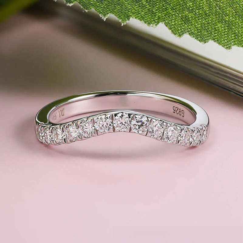 D color Moissanite for women simple all-in-one ins Wind index finger S sterling sier V-shaped dia ring H240706