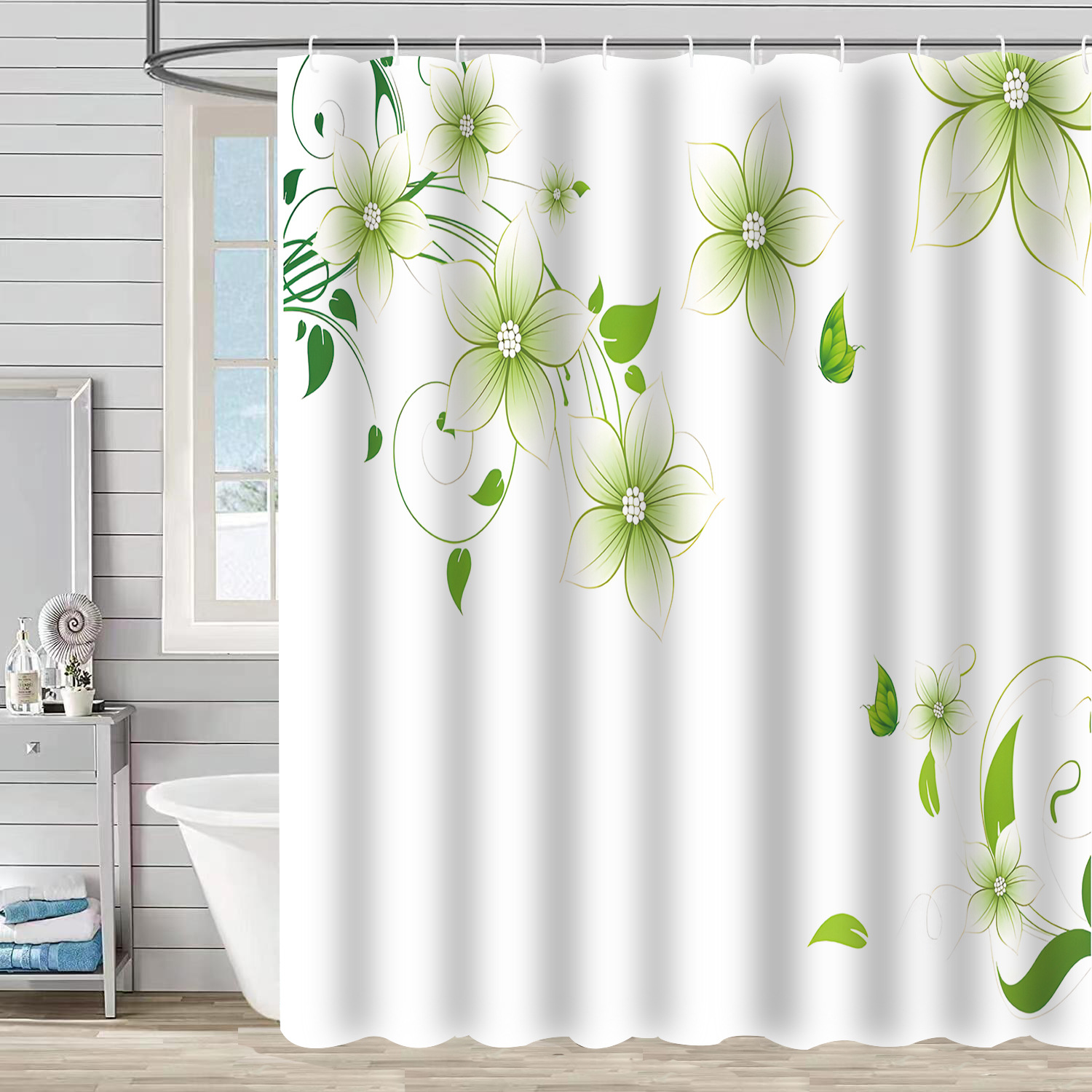 YL-37160 digital shower curtain cross-border plant flower waterproof polyester bathroom four-piece set dry and wet separation moisture-proof