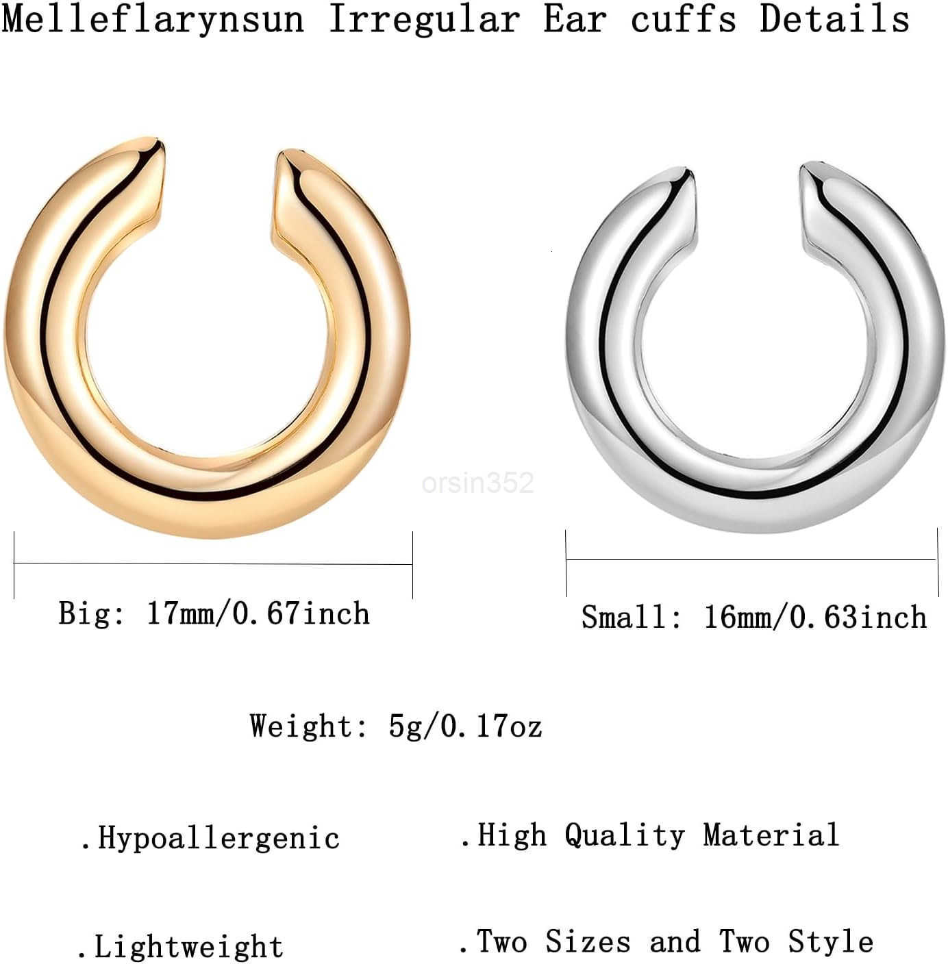 2 Pairs Ear Cuff Earrings for Women Chunky Gold Huggie Ear Cuff Silver Cartilage Cuff Earrings for Women Non Piercing Small Thick Round Fake Earring C