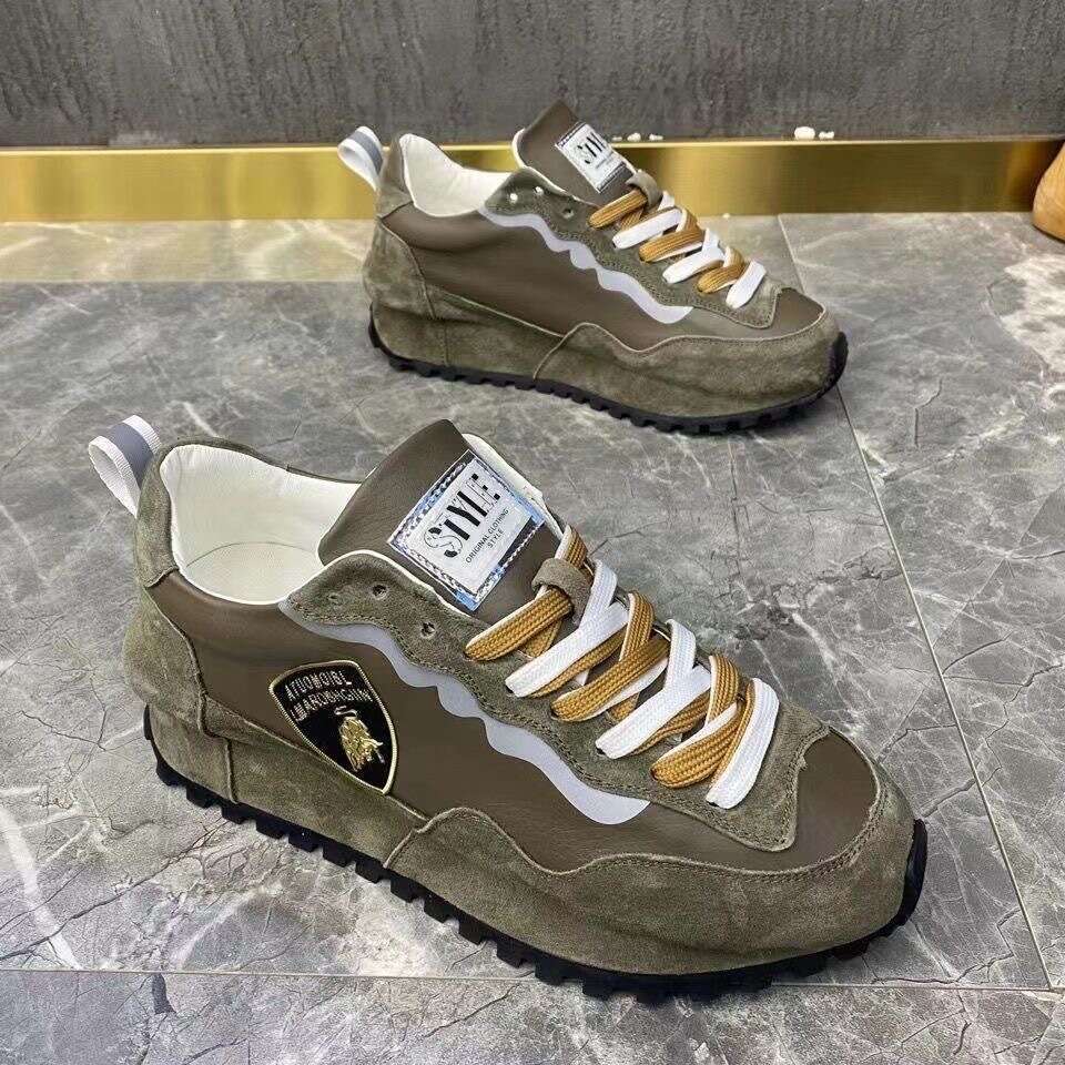 Four Seasons Soft Leather Thick Sole Height Increasing Dad Men's Casual Versatile Agan Sports Running Shoes Men