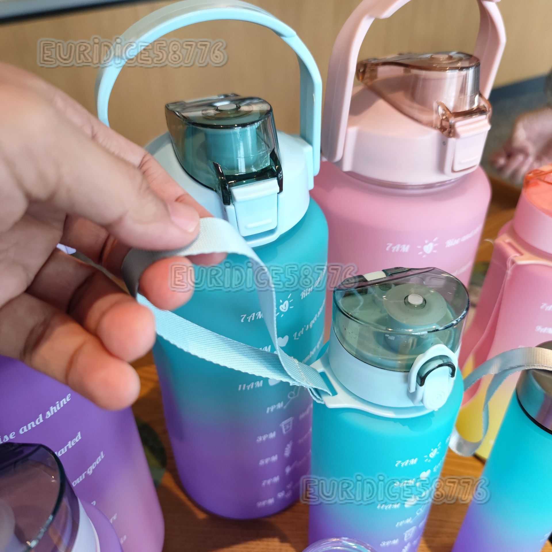 Threepiece Water Bottle Set with Handle Rope Matte Gradient Straw Plastic Water Cup Large Capacity Outdoor Sports Water Bottle H250911