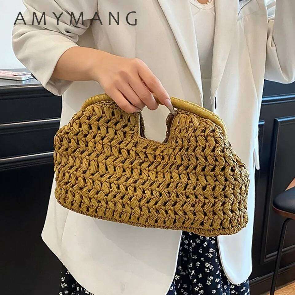 Designer Bag Summer Clutch Beach Light Brand New High End Seaside Vacation Travel Clouds Straw Woven Women Simple Clip Bag
