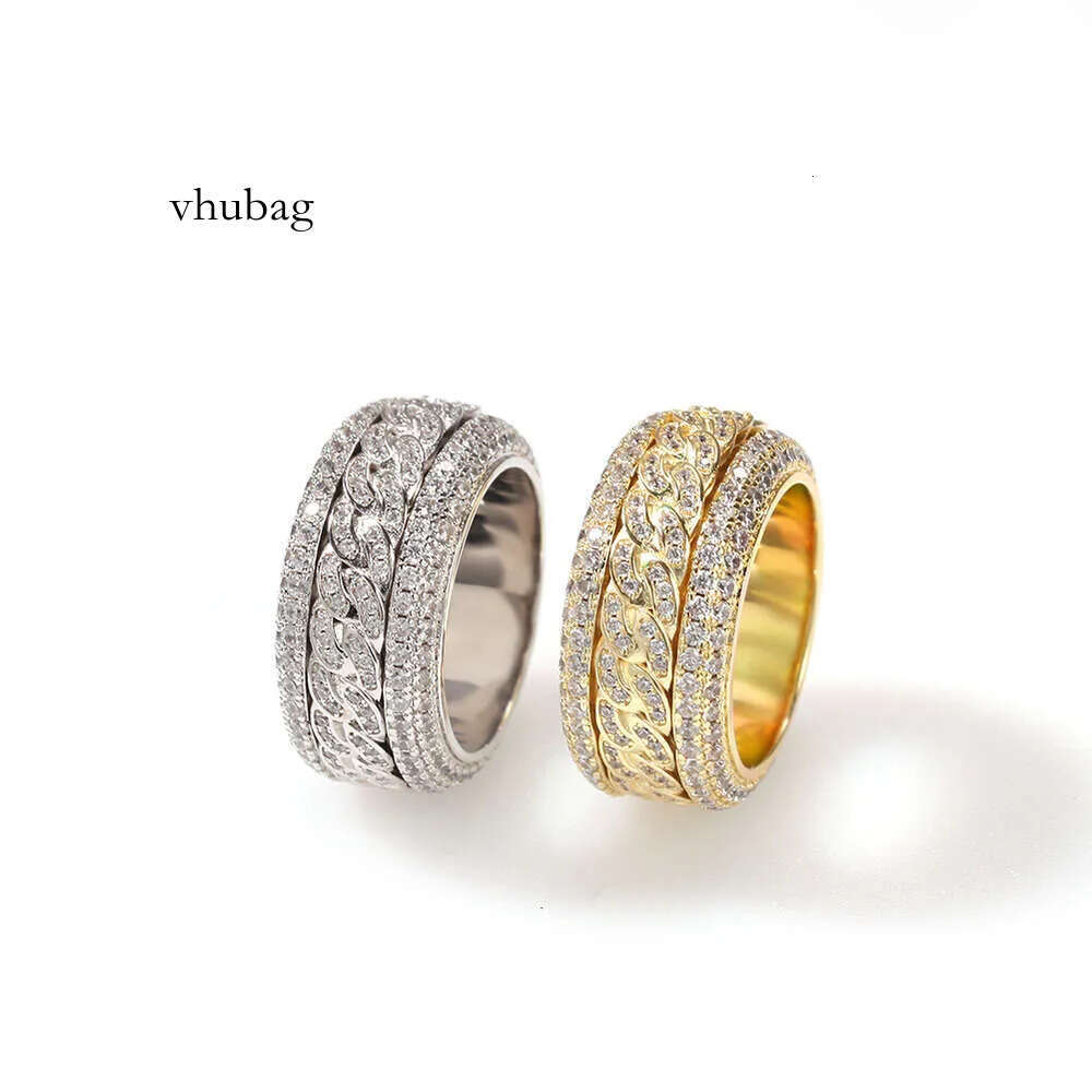 Hip Hop Rotable Cuban Gold Fashion Personality Trendy Ring moissanite dia gold sterling sier cuban women ring