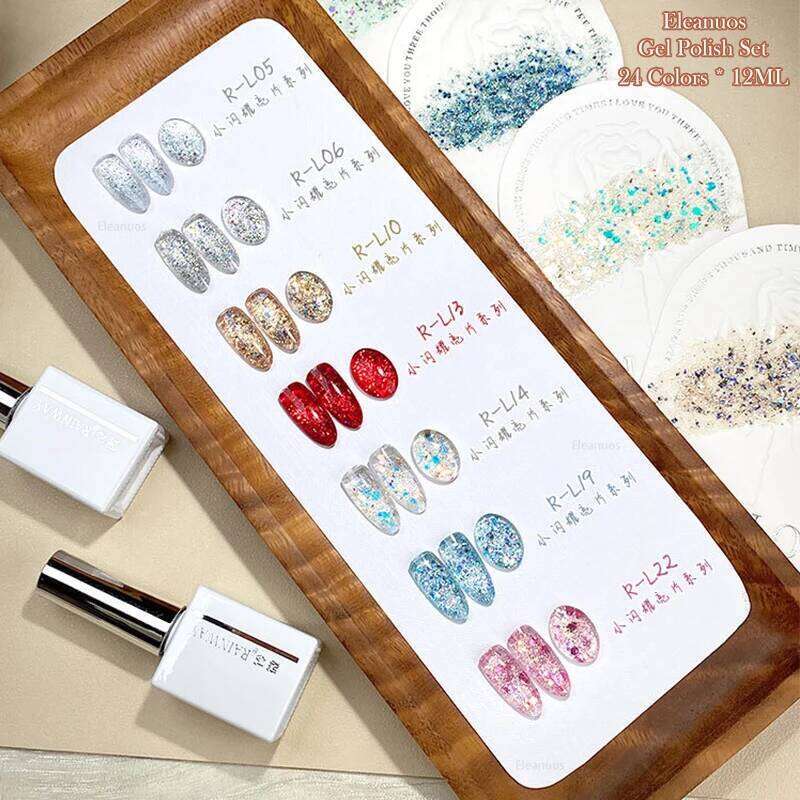 Eleanuos Sequins Versatile Gel Polishing 24Pcs Mixed Varnish Shining Semi Permanent Immersion UV LED Explosion Flash Gel Salon