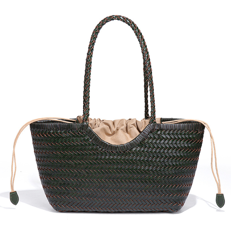 New Women's Spring Summer French Tote Genuine Leather Woven Basket Ins Style Irregular Shoulder Bag