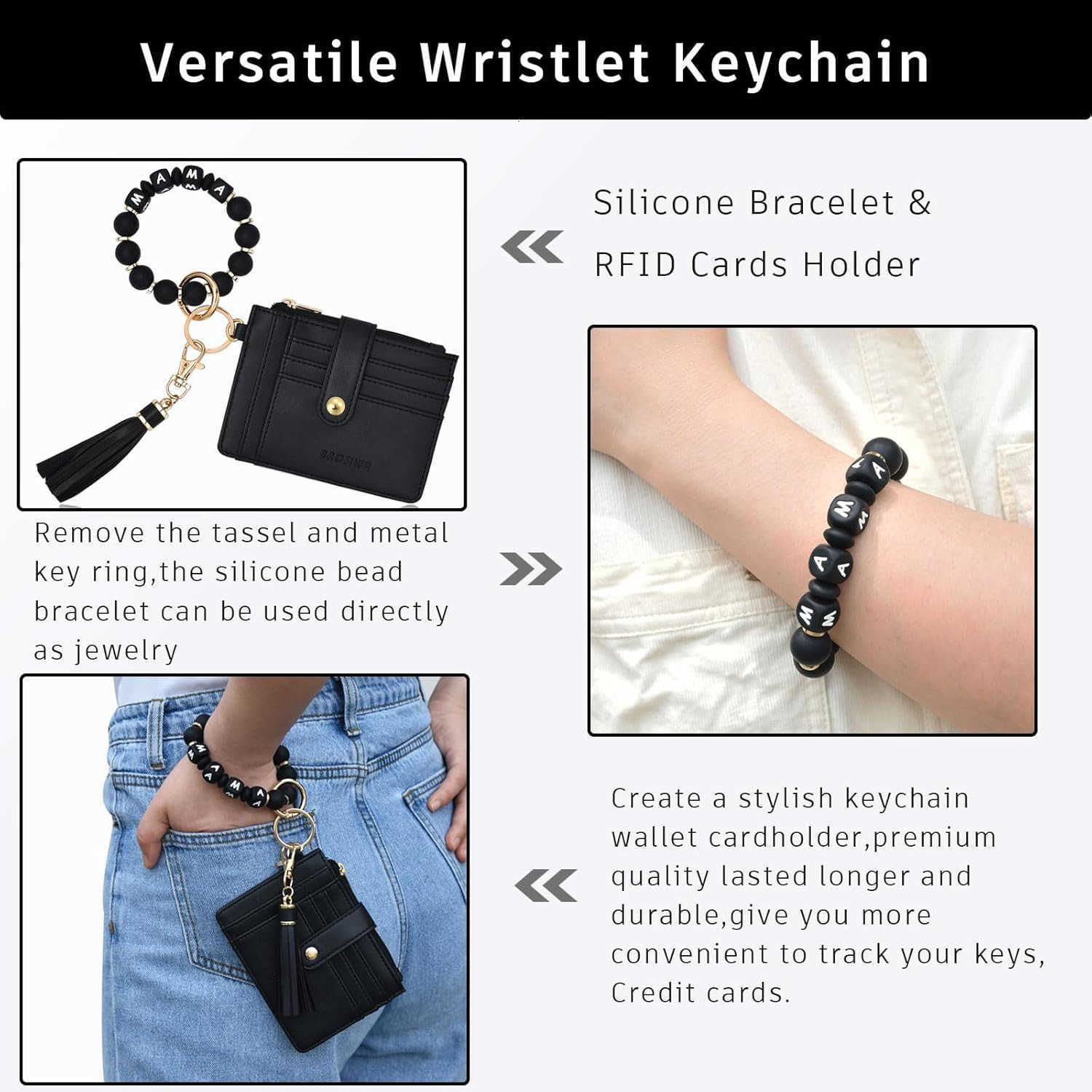 Silicone Bracelet Keychain Wallet for Women Wristlet Card Holder Slim RFID Wallet with Zipper PocketW250911