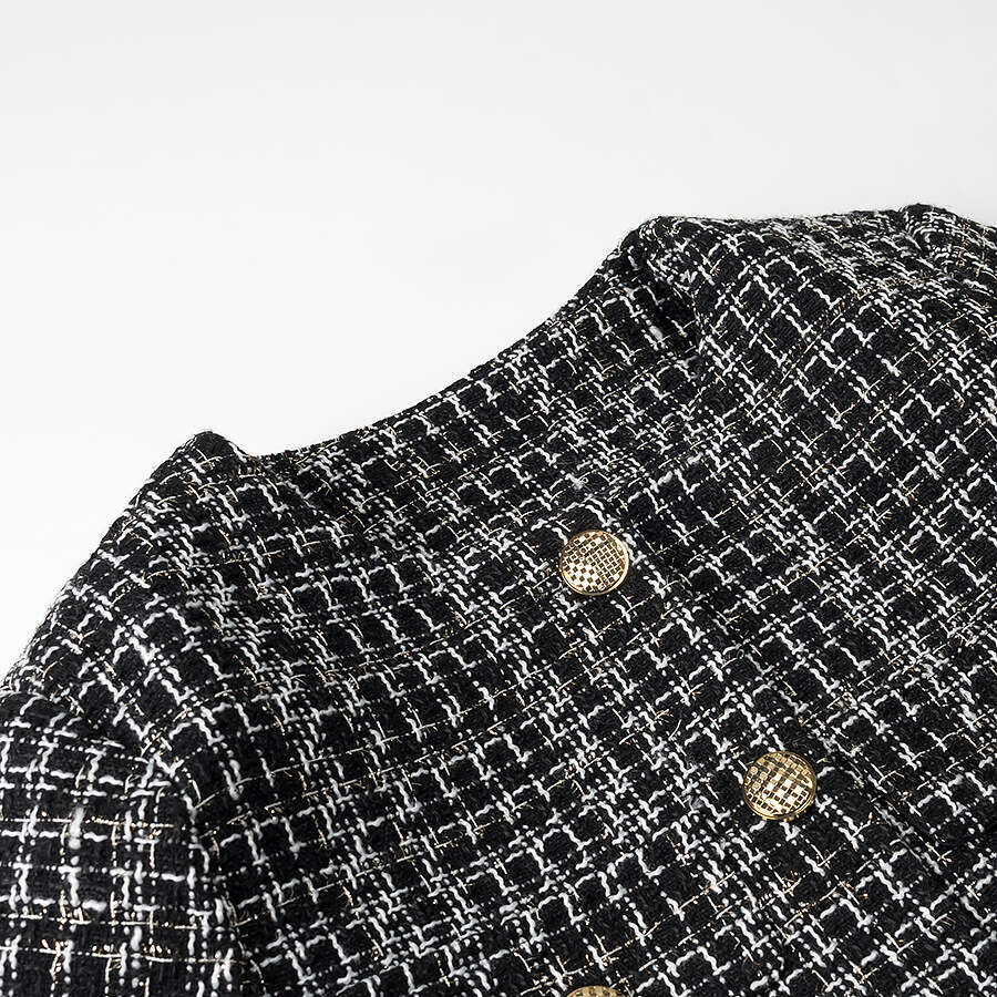 DHEssentials 2025 Fashion Small Chanel Style Women's Plaid Woven Short Coarse Wool Jacket Suit