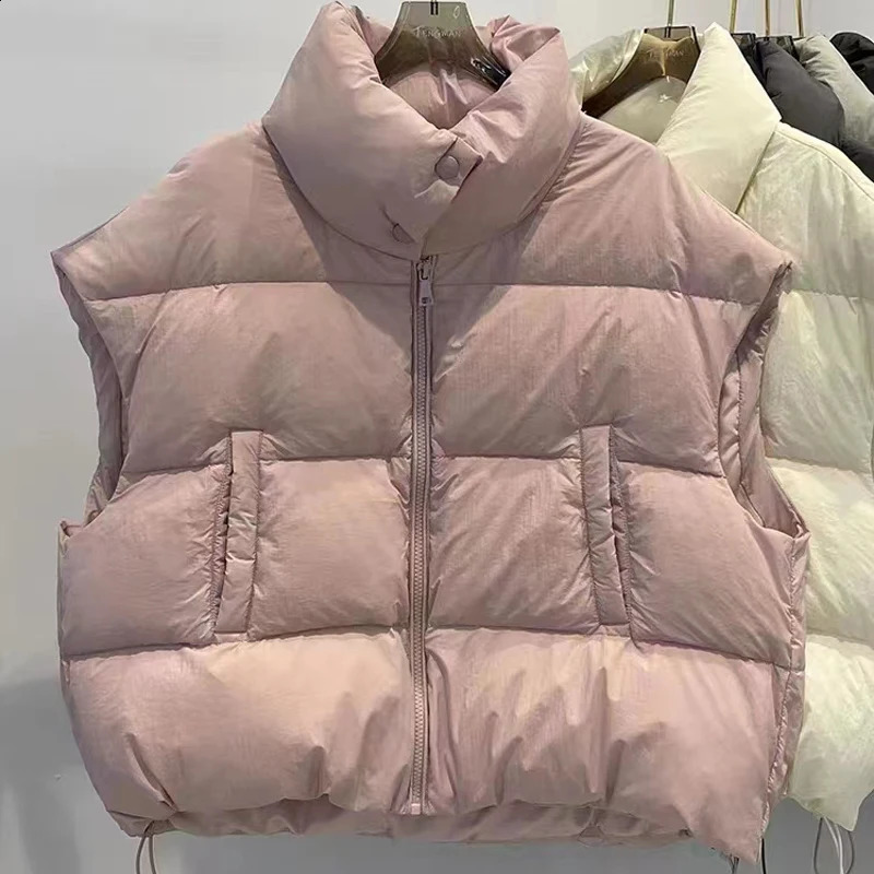 ITOOLIN Women Mock Neck Zipper Up Solid Warm Vest Coat Casual Loose Thicken Jacket Coat Women Puffer Jackets Autumn Winter 250823