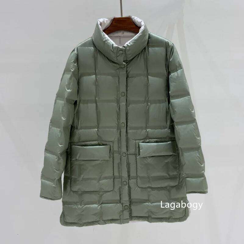 Lagabogy 2025 Autumn Winter Women Single Breasted Puffer Coat Warm 90% White Duck Down Jacket Female Long Double Sided Outwears