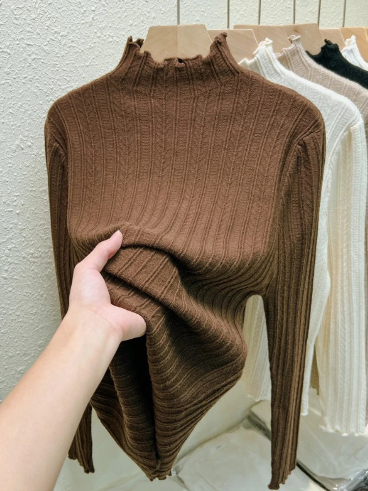 Ruched Autumn Winter Sweaters Women Fashion Turtleneck Pullover Slim Long Sleeve Knitted Jumpers Soft Warm Pull Femme Tops 250911