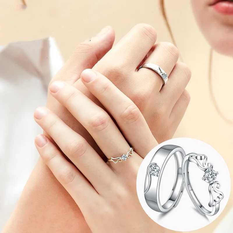 Highquality Couple Wedding Ring for Woman Men 2Pcs Love Heart Zircon Adjustable Rings Fashion Stainless Steel Engaged Jewelry W250911