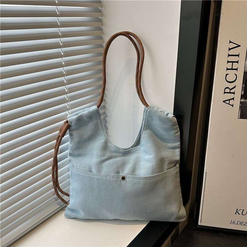 Japanese and Designer Bags Korean Niche Fashion Solid Color Simple Denim Single Shoulder New Casual Versatile Daily Handbag Tote Bag