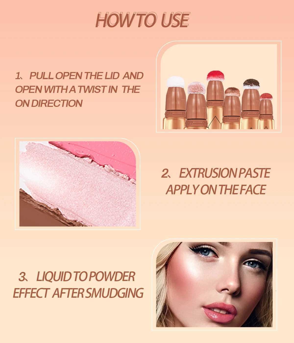 OCHEAL 6color Face Liquid Blusher Cream Facial Cheek Eye Press Brush Head Highlighter Powder Blusher Contouring Makeup Cosmetic W250911