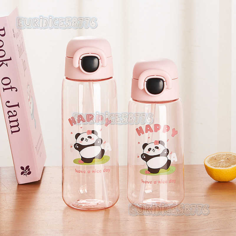 New Panda Plastic Cup Portable Cup Cute Cartoon Plastic Straw Cup Childrens Handy Cup H250911