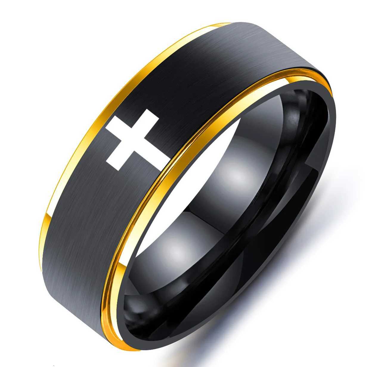 8mm Stainless Steel Cross Ring Christian Jesus Christ Lord Prayer for Men and Women W250911