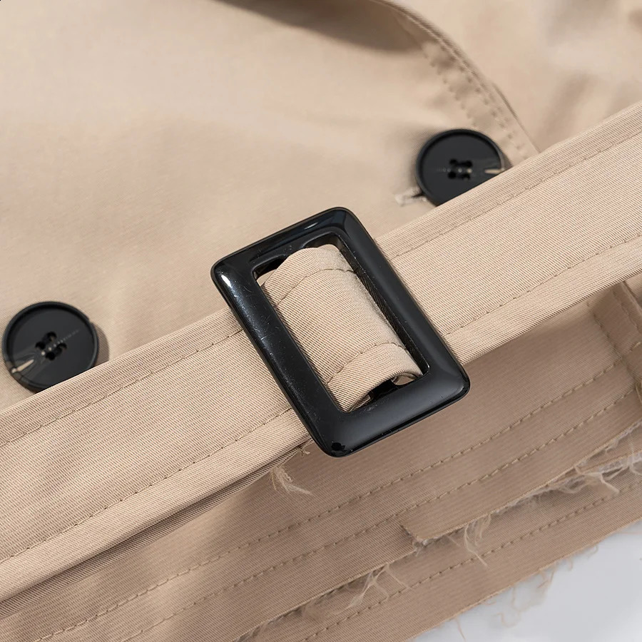 MYSTZA autumn womens fashion versatile loose casual button belt longsleeved windbreaker short jacket 250911