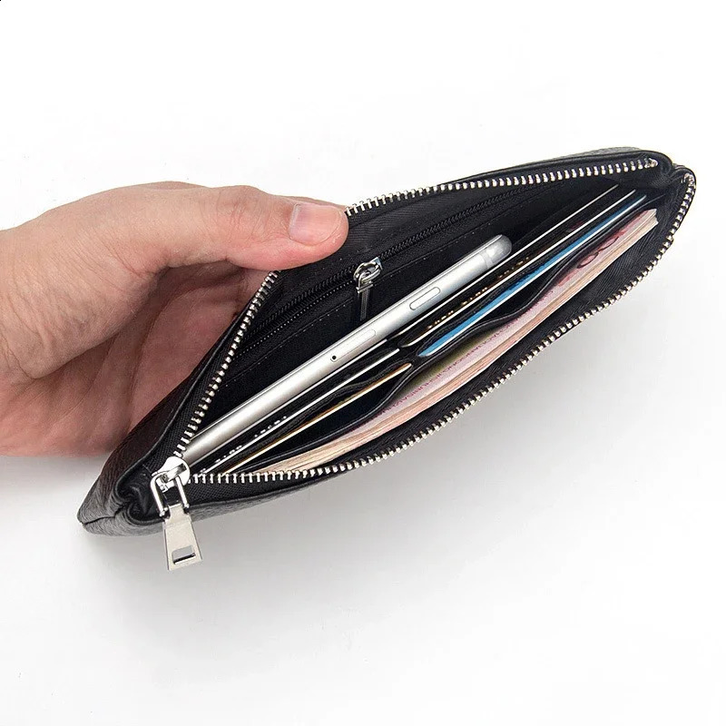 Men Long Wallets Genuine Leather Mens Slim Soft Zipper Purse Card Holder Phone Pocket Multifunctional Large Capacity Clutch250906