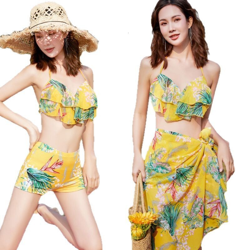 Two-Piece Internet Celebrity Swimsuit Bikini Sexy Ins Style Covering Flaws Slimming Beach Three-Piece Set Hot Spring Vacation Swimwear