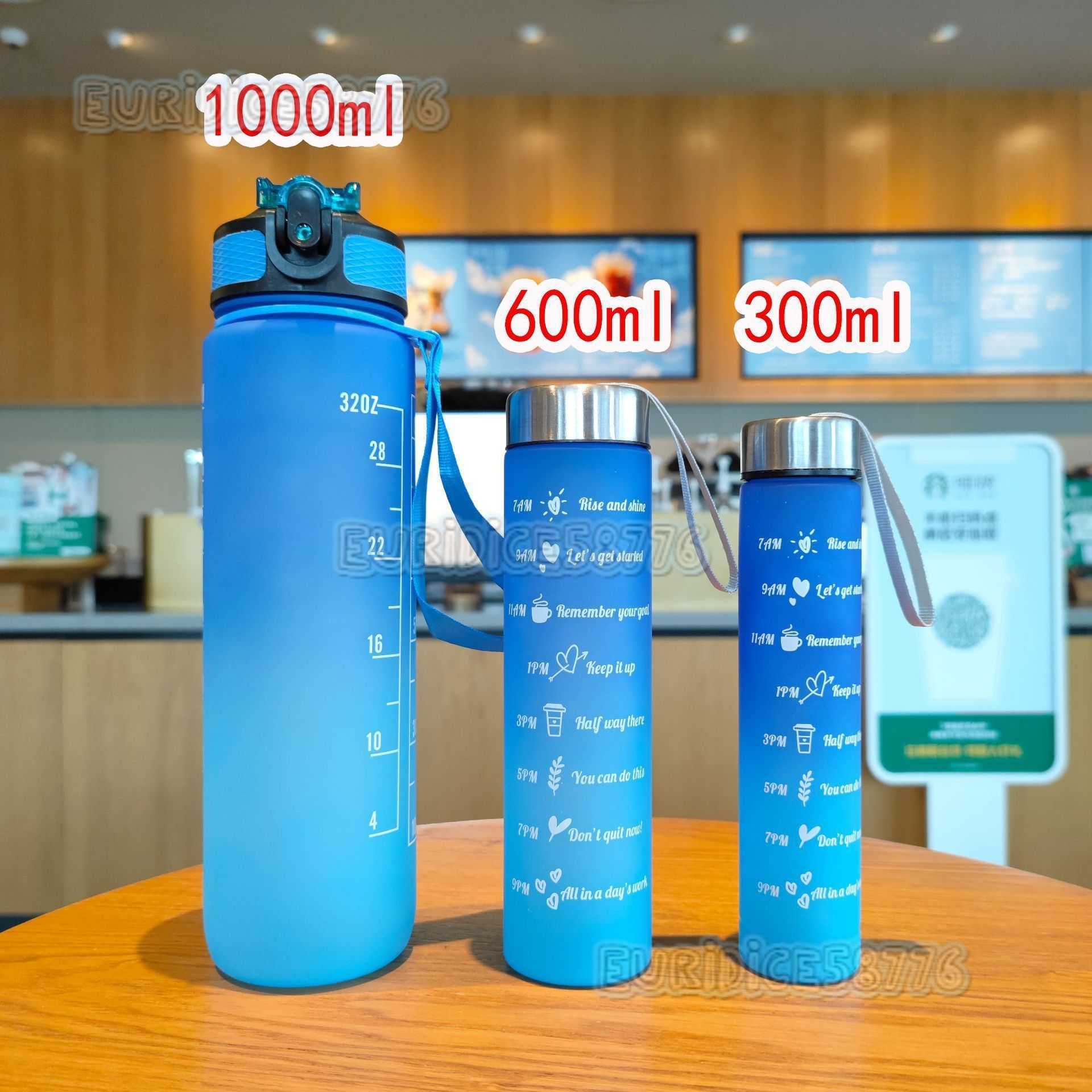 Gradient Color Threepiece Set Space Cup Summer Frosted Sports Water Cup Portable Strap Duckbill Straw Plastic Cup H250911