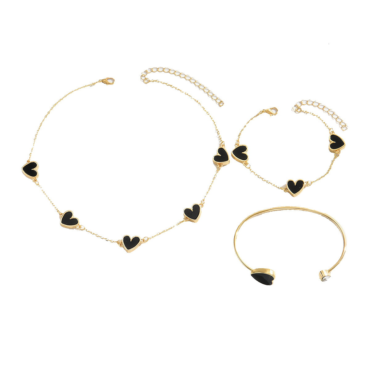 Luxury Brand Designer Jewelry European And American Style Jewelry Set Geometric Heart Inlaid Plate Design Factory Necklace Adjustable Open Bracelet