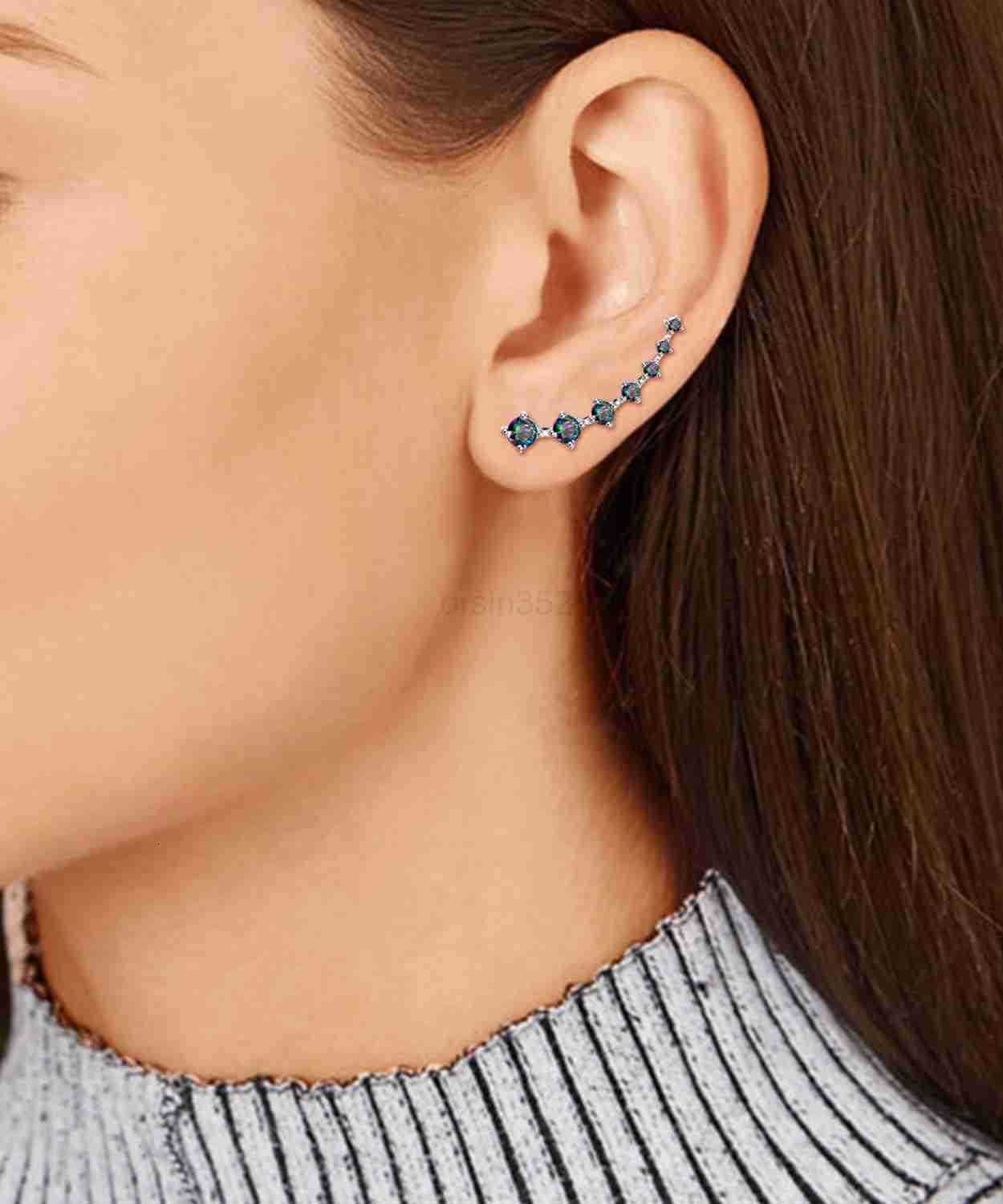 Silver 7 Crystals Ear Cuffs Climber Cartilage Earrings Dainty Trendy Jewelry Hypoallergenic Fashion Earring Charms Birthday Gift for WomenW250911