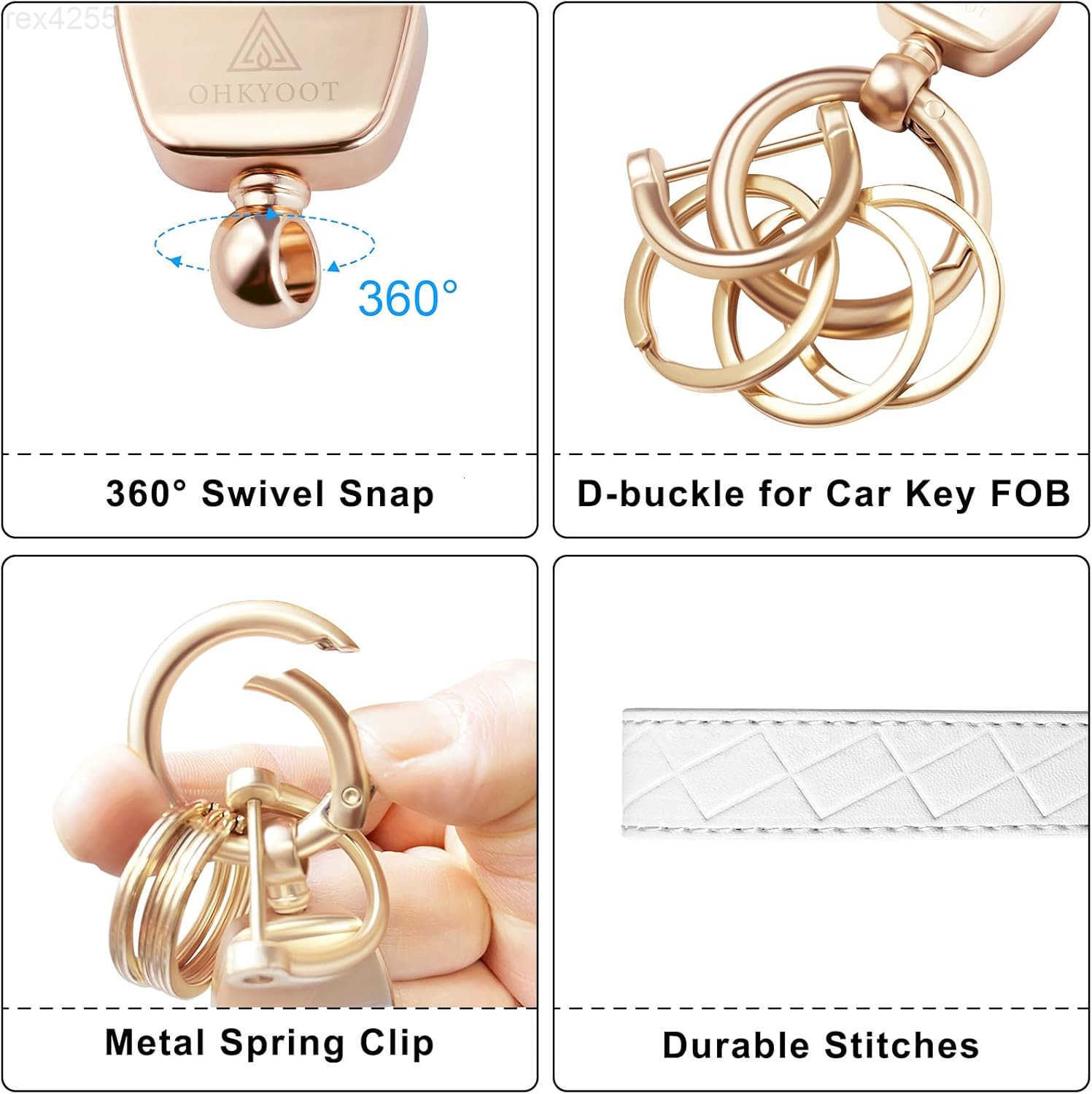 Wristlet KeychainWrist Keychain Car Key Chain with 3 Key RingsD Ring and Slim WalletW250911