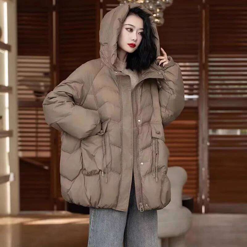 Lagabogy 2025 Women Autumn Winter Vintage Style Loose Casual Mid-Long Hooded Warm Puffer Coat Female 90% White Duck Down Jacket