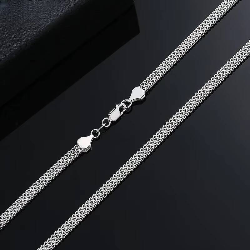 999 Pure Silver Jewelry White Gold Platinum Plated Silver 4mm Cuban Italy Square Double Franco Link Chain Men Women
