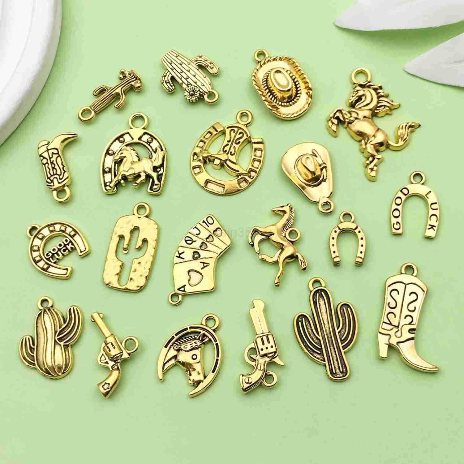 30pcs Western Cowboy Charms for Jewelry Making Alloy Boot Gun Cowboy Boot Hat Horse Cactus Charms Pendants for Necklace Earrings Keychain Fathers Day 