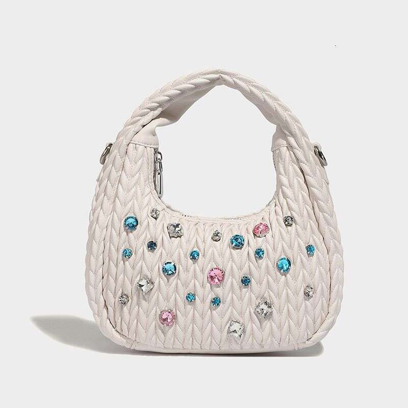 Niche Design Pleated Cloud New Brick Inlaid Handbag Versatile Shoulder Crossbody Crescent Bag